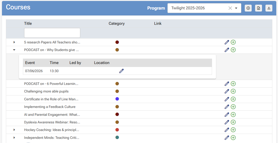 Course management screenshot