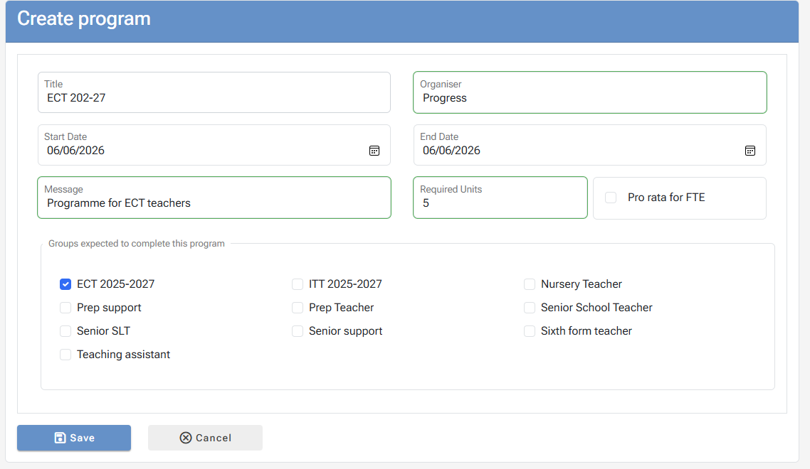 Program management screenshot