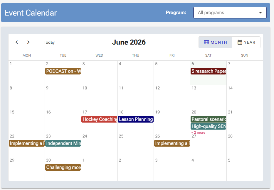 Calendar view screenshot